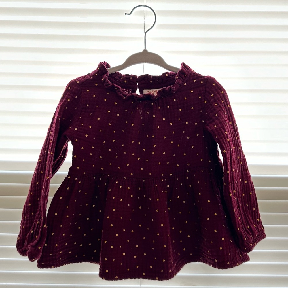 Maroon Cat & Jack gold polka dot long sleeved blouse